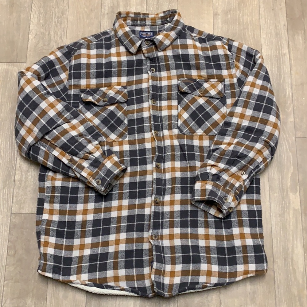 Smith’s Sherpa Flannel Button Up Workwear Plaid Shirt Jacket